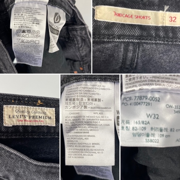 Levi’s Premium Ribcage Denim Shorts Washed Black Bayou High Waisted Plus Size 32 - Picture 12 of 16